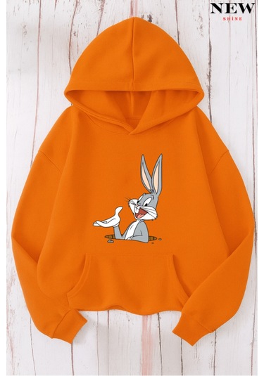 Tavşan Baskılı Sweatshirt Turuncu