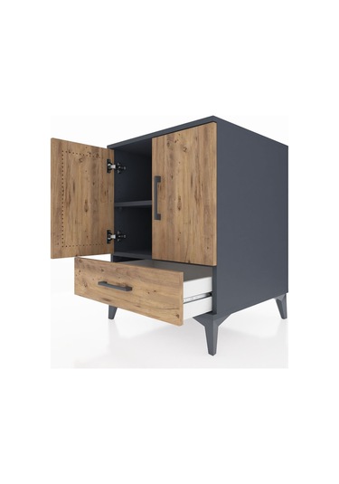 Kronos Komodin 2 Raflı Tek Çekmeceli 2 Kapaklı 60x59x80 Antra... Antrasit