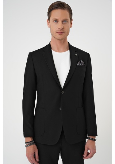 Comfort Fit Mono Yaka Torba Cep Casual Siyah Ceket C 708 Siyah