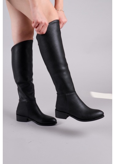 Shayla Önü Yüksek Düz Çizme Siyah-8561 Siyah