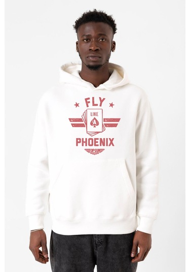 Top Gun Maverick Fly Like A Phoenix Beyaz Erkek 3ip Kapşonlu Sweatshirt Beyaz