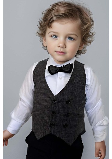 Riccotarz Erkek Bebek Takım Elbise Gri Yelekli Alt Üst Takım 001