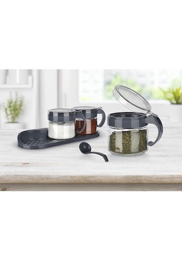 Standlı 3 Lü Baharat Seti - 300 ML. Siyah