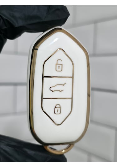 Togg T10x Uyumlu 3 Butonlu Anahtar Koruma Kılıfı Beyaz Gold