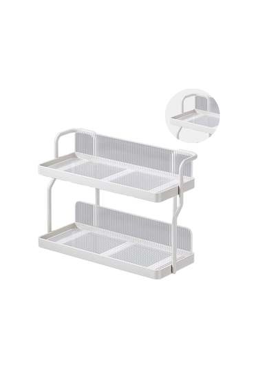 Çift Katmanlı Mutfak Baharat Fincan Raf Tezgah Duvara Monte Karbon Çelik Depolama Rafı