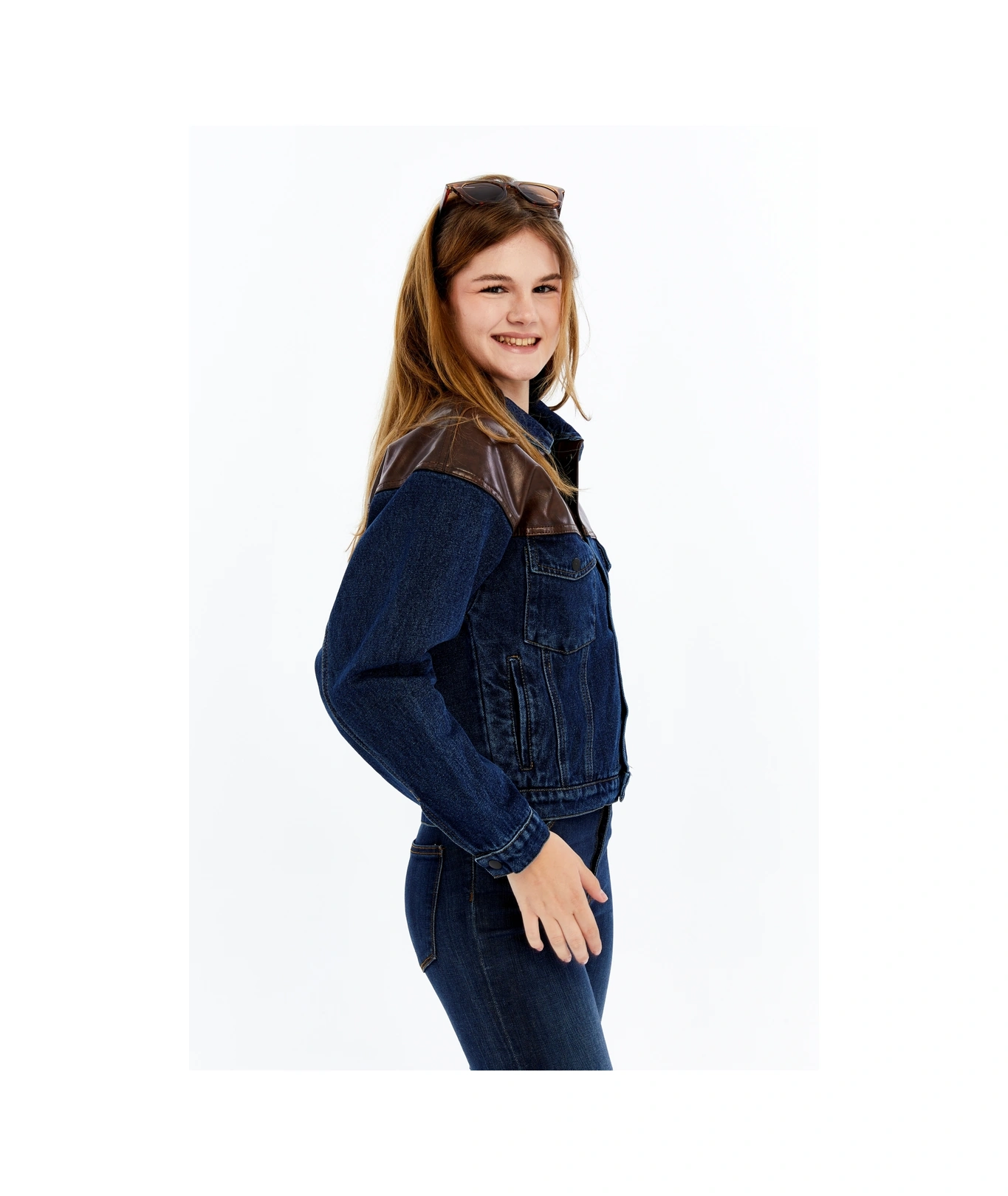 Kadın Standart Kot Ceket Deri Niş Özgün Tasarım Günlük Sokak Sitili Model Bomber Mont Kolej Ceket Kahverengi