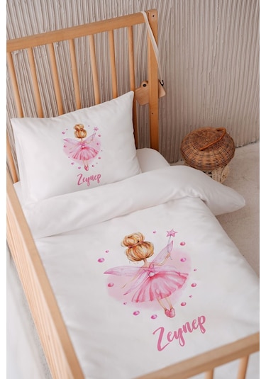 %100 Pamuk Saten Isme Özel Isimli 100x150 Bebek Yatak Nevresim Seti Peri