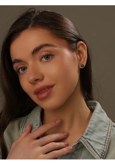 Serebranyj Dom Doğal Malakitli Gümüş Küpeler 181125259 Altın