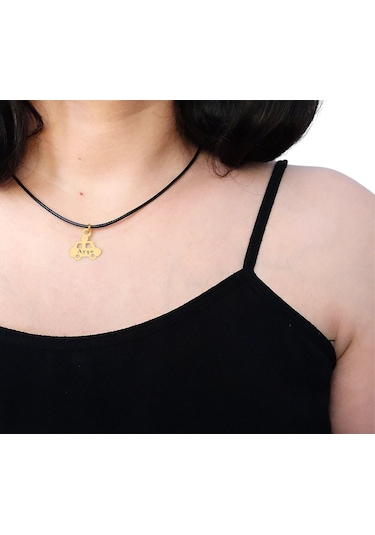 Ayşe İsmine Özel Araba Figürlü 14 Ayar Altın Plakalı Siyah Bağlıklı Hediyelik Kolye-630isim Ayşe