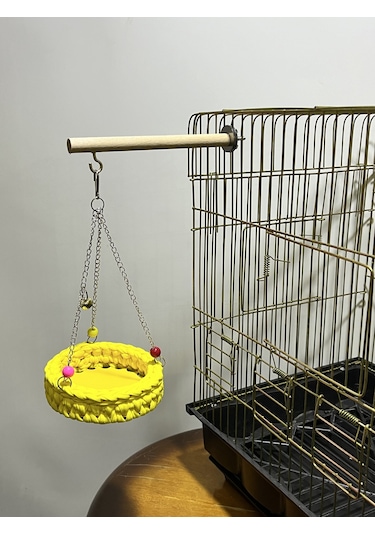 Paks Pet Örgü Kuş Hamağı Salıncak Sarı + Tünek