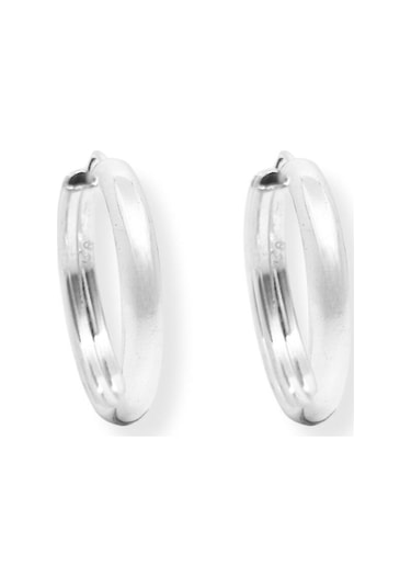Oya Silver Oval Hatlı Yuvarlak Gümüş Halka Küpe 925 Ayar, 2x2cm-3mm Kalınlık
