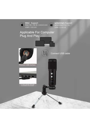 Skycıty Usb Mikrofon, Kapasitif, Karışım Ve Ses Seviyesi İşlevleri