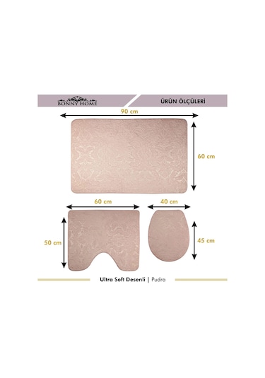 Bonny Home 3Lü Pudra Ultrasoft Desenli Klozet Takımı Paspas Seti Pudra