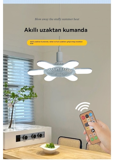 E27 Vidalı Fan Işığı Katlanabilir Tavan Fanı Işığı-beyaz