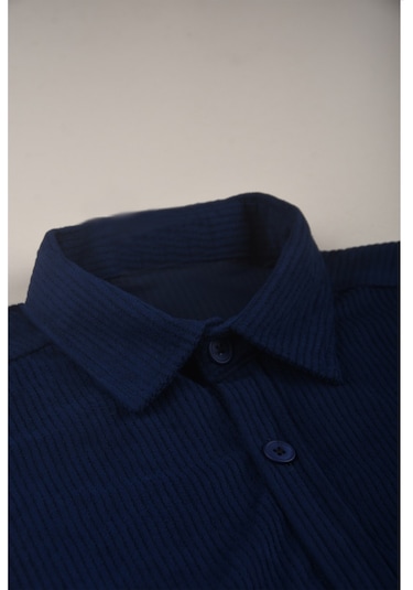 Deepsea Erkek Lacivert Kadife Fitilli Rahat Kesim Gömlek Yumuşak Dokulu Likralı Kadife Gömlek 2600758 Lacivert