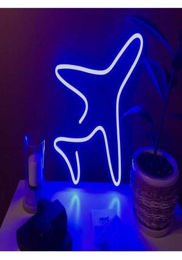 Twins Led Uçak Figürü Minimal Neon Işıklı Pleksi Tabela Mavi Model:model:16273366 Mavi