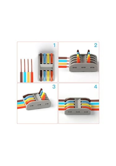 Hızlı Kablo Ekleme Birleştirme Aparatı 4 Dörtlü Klemens - 5 Adet