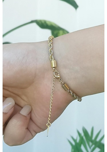 Allmisse Altın Kaplama Zirkon Taşlı Burgu Zincirli Ata Çelik Bileklik Altın