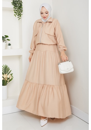 Milda Ceket Elbise İkili Takım 1579 - Bej Bej