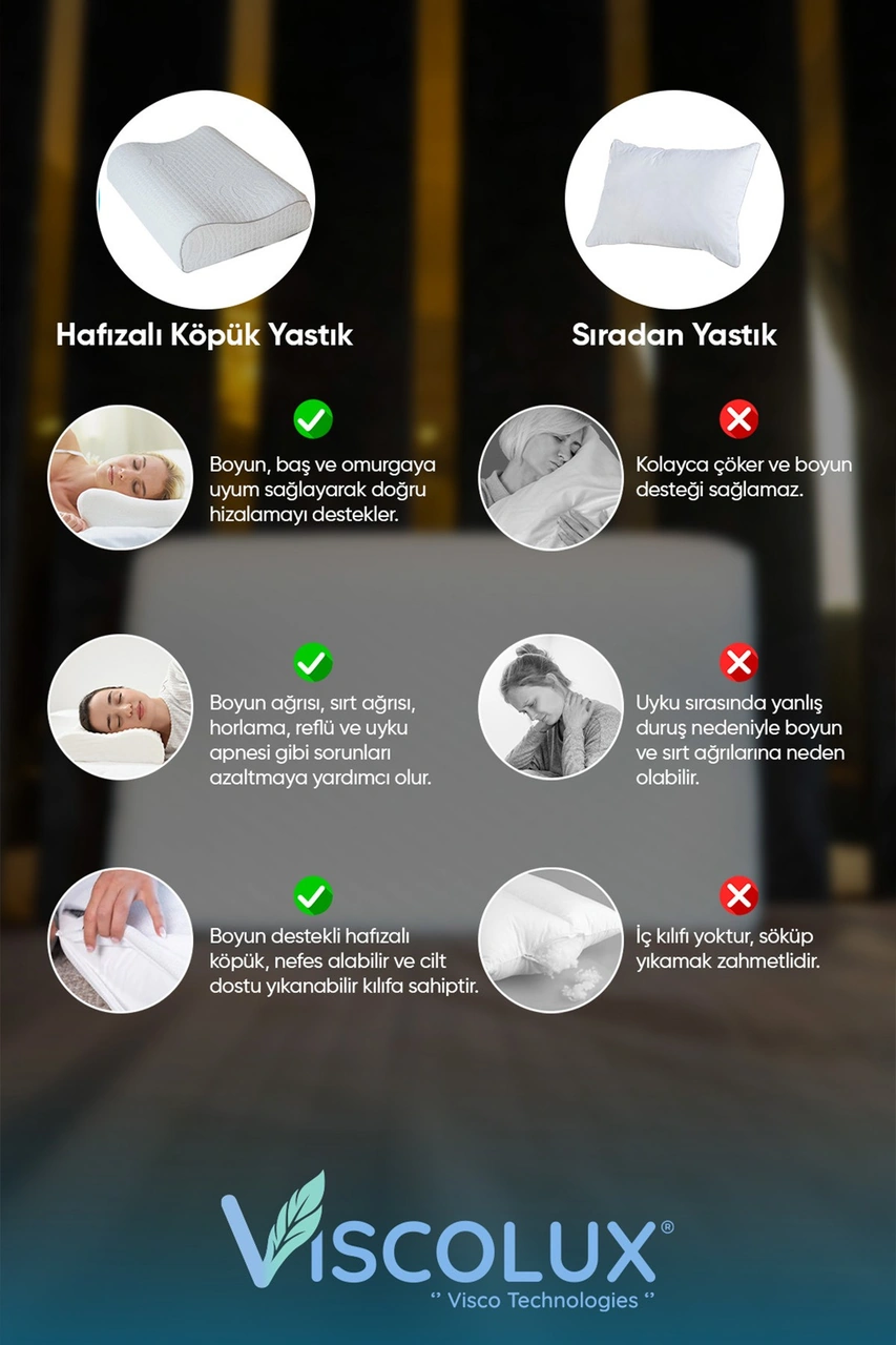 Medium Boy Ortopedik Yastık - Boyun Destekli Visco Yastık 56x36x11/7 Pembe