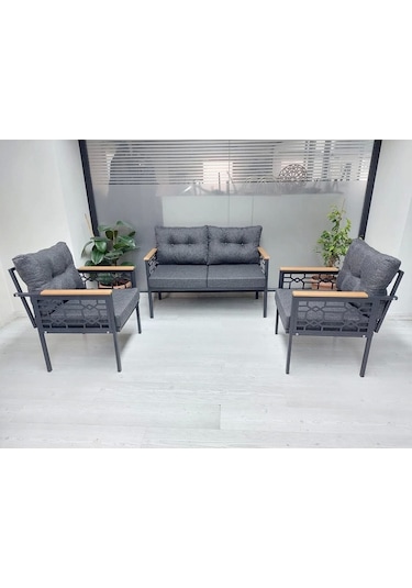 İnci Balkon-bahçe-kafe Çay Seti Koltuk Oturma Takımı-oturma Grubu Siyah