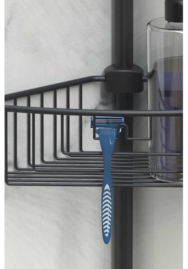 Primanova Yay Baskılı Kurulumu Kolay Üç Gözlü Alüminyum Yaylı Banyo Köşe Rafı Siyah-m-n29-06-3 Siyah