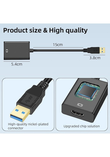Sanec Usb'den Hdmı Adaptörüne, Usb'den Hdmı Kablosuna, 1080p Full Hd Usb 3.0/2.0'dan Hdmı Adaptörüne Çoklu Ekran Ses Video Grafik Kablosu, Dizüstü Bilgisayar, Hdtv Tv, Pc, Windows 10/8.1/8/7 İle Bm.16