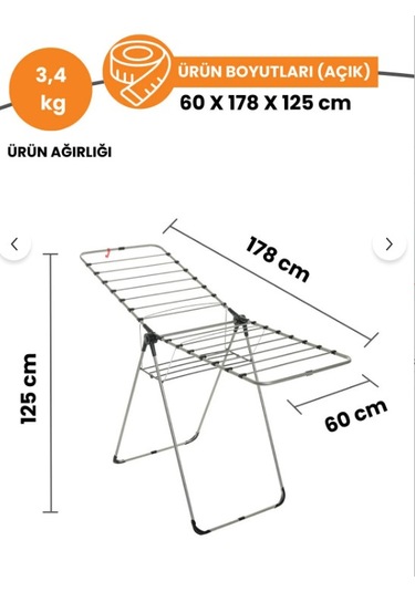Le Modüler 2 Kanatlı Yer Tasarruflu Ve Pratik Dayanıklı Metal Malzemeli Çamaşır Kurutmalık Antrasit