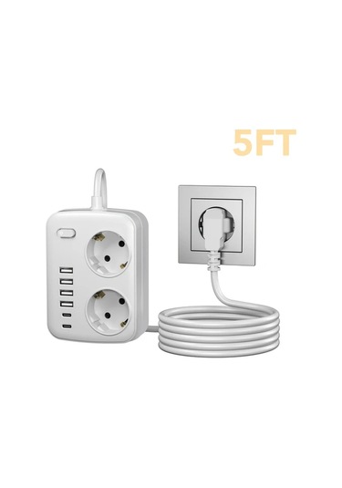 Motion003 8i 1 Arada Kompakt Küb Güç Seridi Beyaz 5 Ft Asiri Gerilim Korumali 2 Ac Priz 4 Usb Port 2 Type C Port Ab Fis Ev Ofis Okul Seyahat