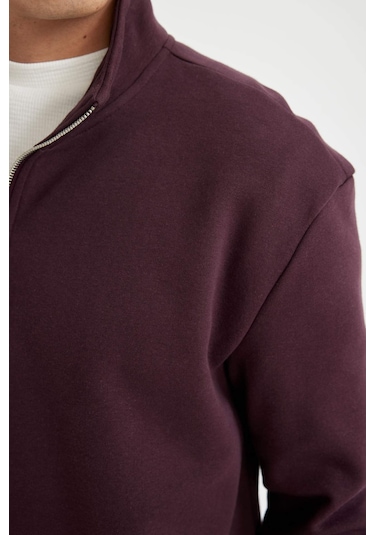 DeFacto Comfort Regular Fit Rahat Kalıp Fermuarlı Dik Yaka Basic Düz Sweatshirt X7405AZ24AUBR150