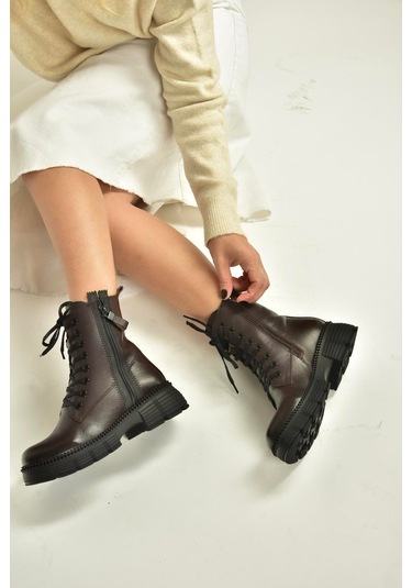 Fox Shoes V555589103 Kahverengi Hakiki Deri Bağcıklı Postal Bot Kahverengi