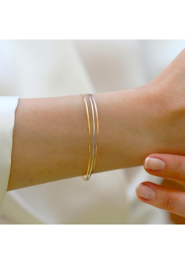 Ajda Modeli 3'lü Gold Gümüş Bileklik Gümüş