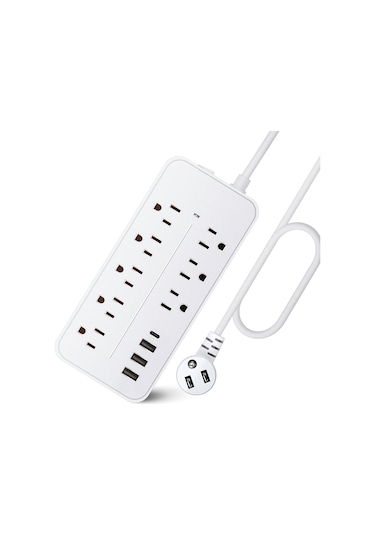 Symbee Beyaz Abd Standardı 8 Fişli 3 Usb + 1 Type-c Akıllı Prizi, 1.2m Kablolu, Fırtına Ve Aşırı Yük Korumalı, 2000w, Abs Kabuk