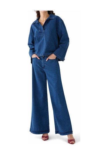 Outland Denim Sürdürülebilir Geniş Paça Uzun Pantolon Koyu Mavi