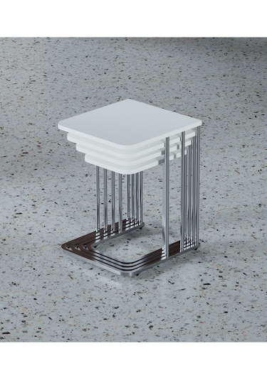 Ceylin Mdf Tekerlekli Gümüş Ayak Zigon Sehpa 4'lü Beyaz