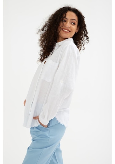 Fashion Friends Etek Ucu Püsküllü Gömlek Beyaz Beyaz