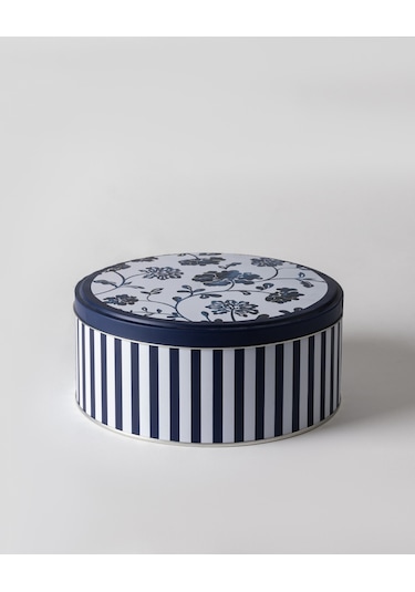 Liana Yuvarlak Metal Kutu - Büyük Boy - Mavi/beyaz 8684427192313