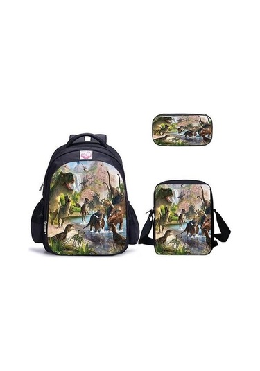 Three Beans 3 Adet / Takım Dinozor Sırt Çantası Anime Okul Çantası Oxford Satchel İle Kalem Çantası Messenger Çanta Hpqwoh Siyah