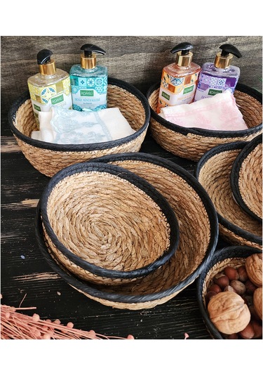 Nergis Hasır 7 Li Sepet Saklama Kutusu Sepet Takımı Siyah