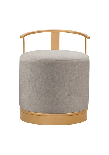 Pufi Puf Gold Metal Çerçeveli Keten Çok Amaçlı Dekoratif Oturak, Makyaj Oturağı,montajsız Puf Bench Antrasit