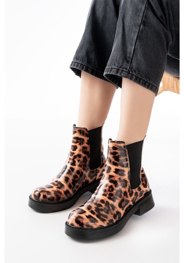 02-2137 Leopar Lastikli Günlük Kadın Bot Taba