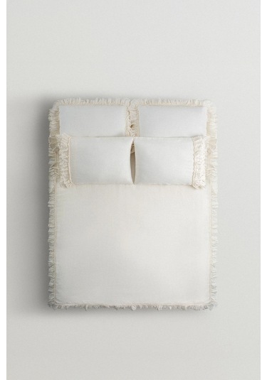 Ecocotton Miranda Krem Çift Kişilik Keten Nevresim Takımı Krem