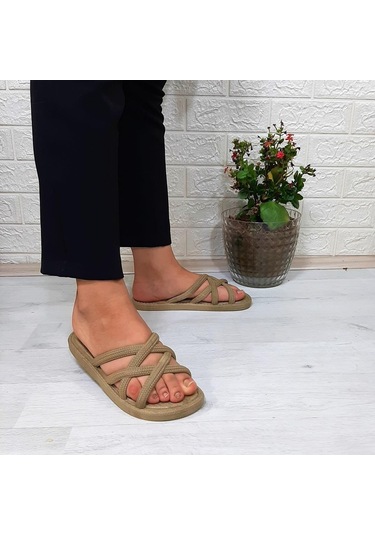 Brn 302 Camel Ahtapot Hasırlı Kaymaz Kadın Terliği 001