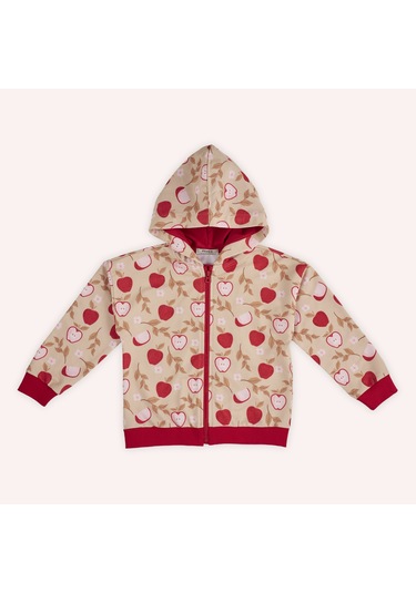 Kız Çocuk Fermuarlı Elma Desenli Sweatshirt Bej 2421gk08050-4846 001