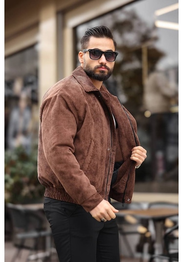 Unisex Yeni Sezon Kapitone Dolgulu Oversize Vintage Kahverengi Kadife