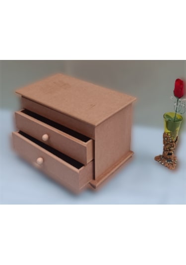 Hobi Dekoratif Model Makyaj Kutusu 2 Çekmece Ahşap Mdf Ham El Yapımı
