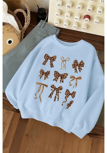 Benroma 3 İplik Penye Çilek Baskılı Unisex Sweatshırt Bebe Mavisi