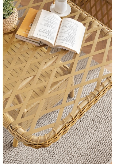 Roma Rattan Bahçe Balkon Takımı 2+1+1 Cam Masalı Cappuccino