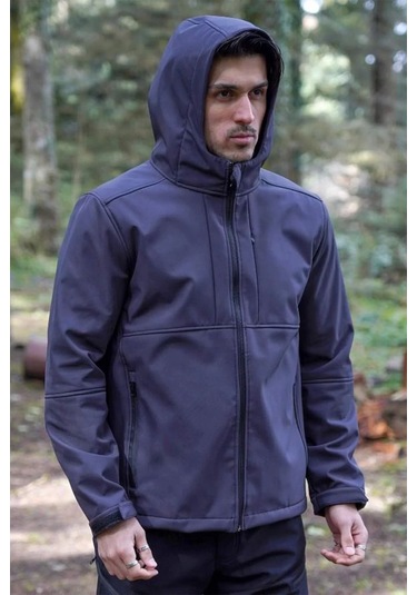 Softshell Erkek Mont Su Geçirmez Kapüşonlu Outdoor 350 Flam2 Fiyort Rüzgar Günlük Siyah