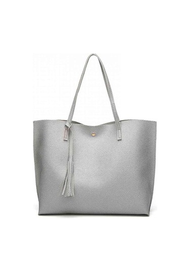 Kadın El Çantası Yumuşak Pu Deri Büyük Kapasiteli Üstten Saplı Omuz Çantası Kadınlar İçin Siyah El Çantası Gümüş Diğer